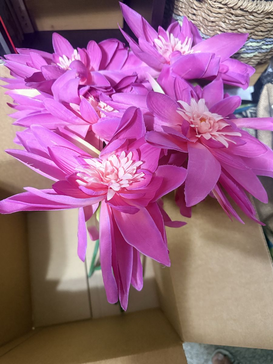 Artificial Pink Lotus Flower Stem Bouquet Faux Floral Decor