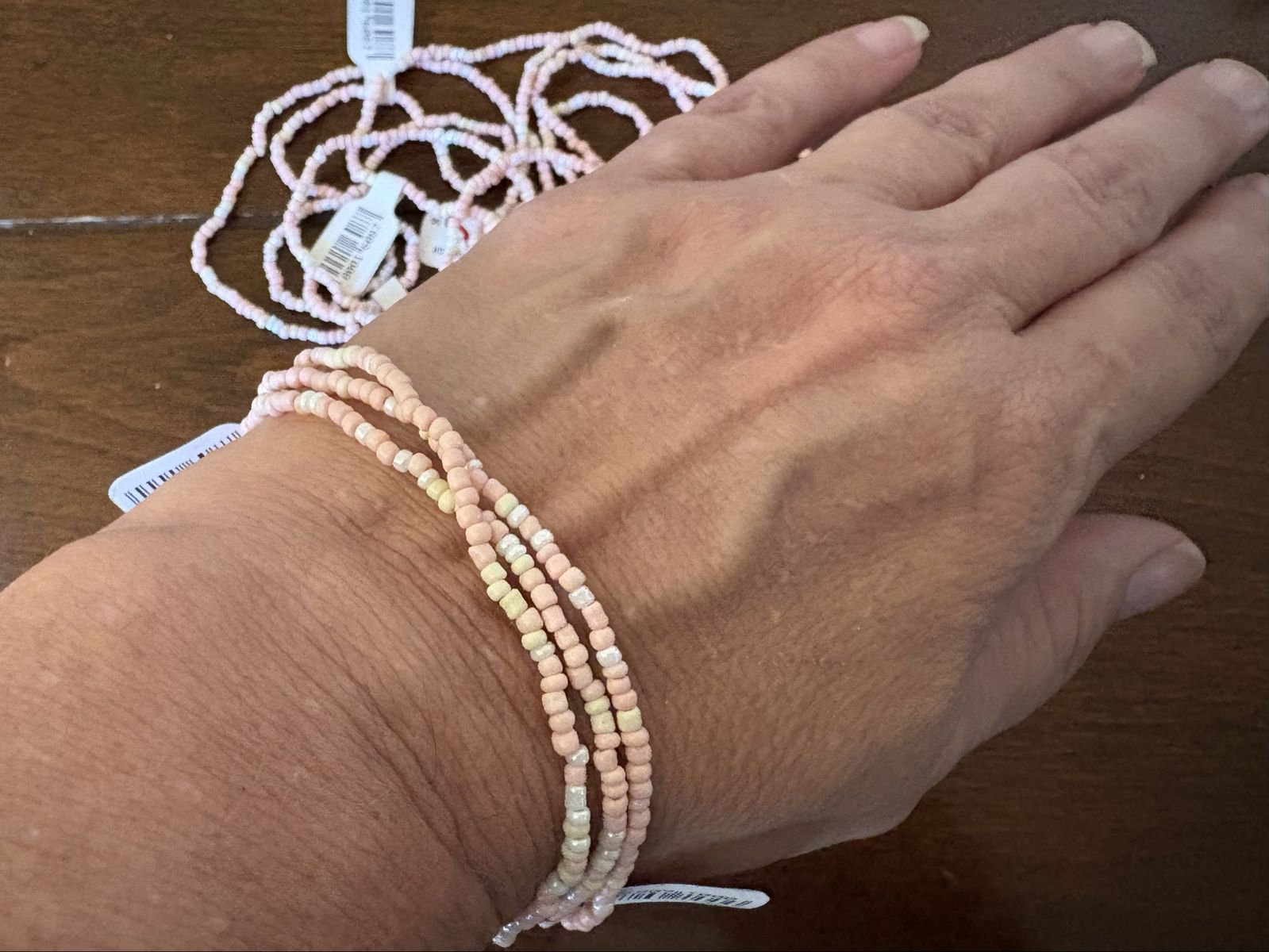 Lot of 12 New Elastic Bracelet w/ Small Pink Beads
