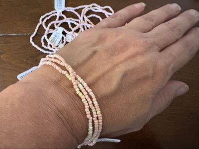 Lot of 12 New Elastic Bracelet w/ Small Pink Beads