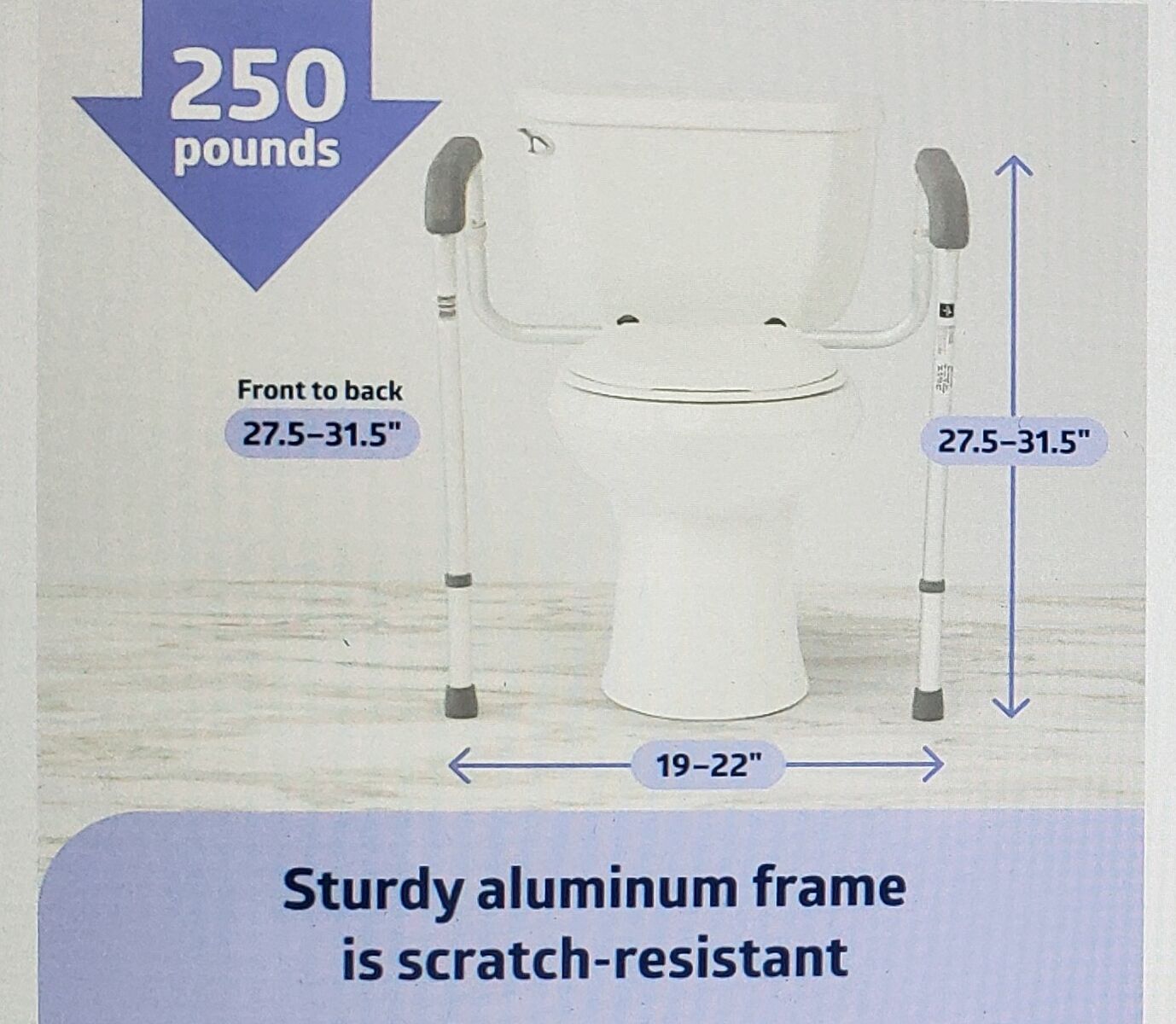 Medline Height Adjustable Toilet Safety Rail Frame for Elderly, Seniors, Handicap and Disabled - 250 lbs Capacity - New