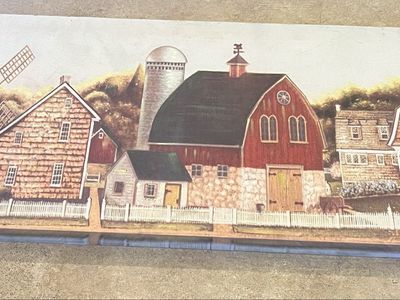 Rustic Farmhouse Barn & Windmill Countryside Canvas Wall Art Decor - 27 1/2 X 13 inches