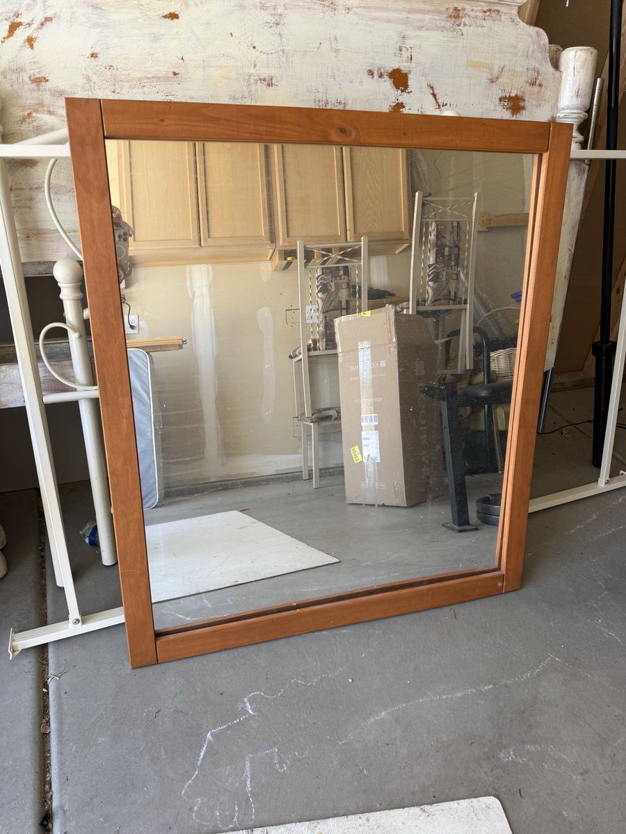 Large Wood Framed Wall Mirror - Rectangular, Ready to Hang