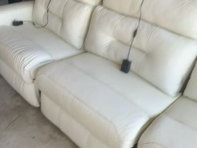 White Leather Power Reclining Sofa with USB Charging Ports