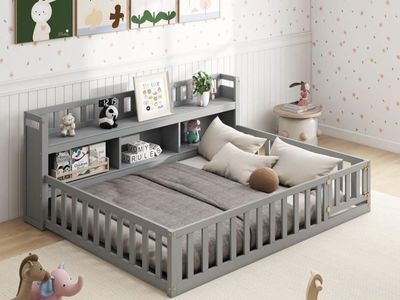 Full size platform bed with bookcase