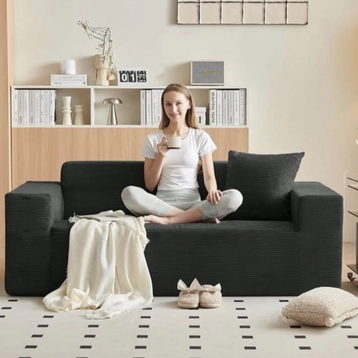 New in box! Dark Gray Corduroy Loveseat Sofa