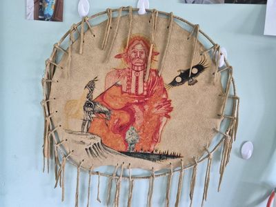 vintage Handmade Native American Leather Wall Hanging Art Dream Catcher, 20" Diameter