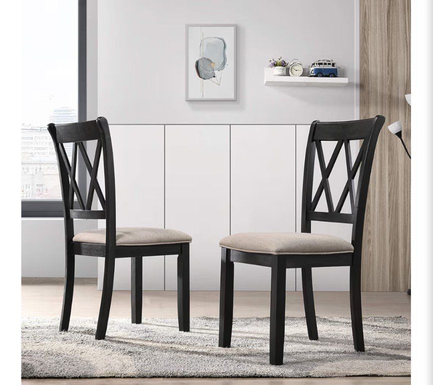 Roundhill Furniture Set of 2 Black Windvale Fabric Upholstered Dining Chairs