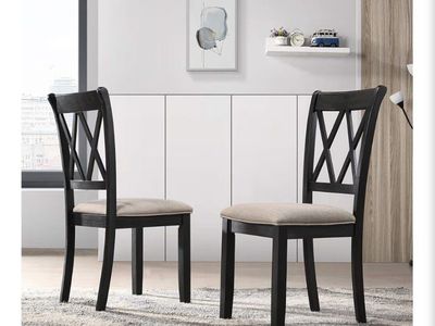 Roundhill Furniture Set of 2 Black Windvale Fabric Upholstered Dining Chairs