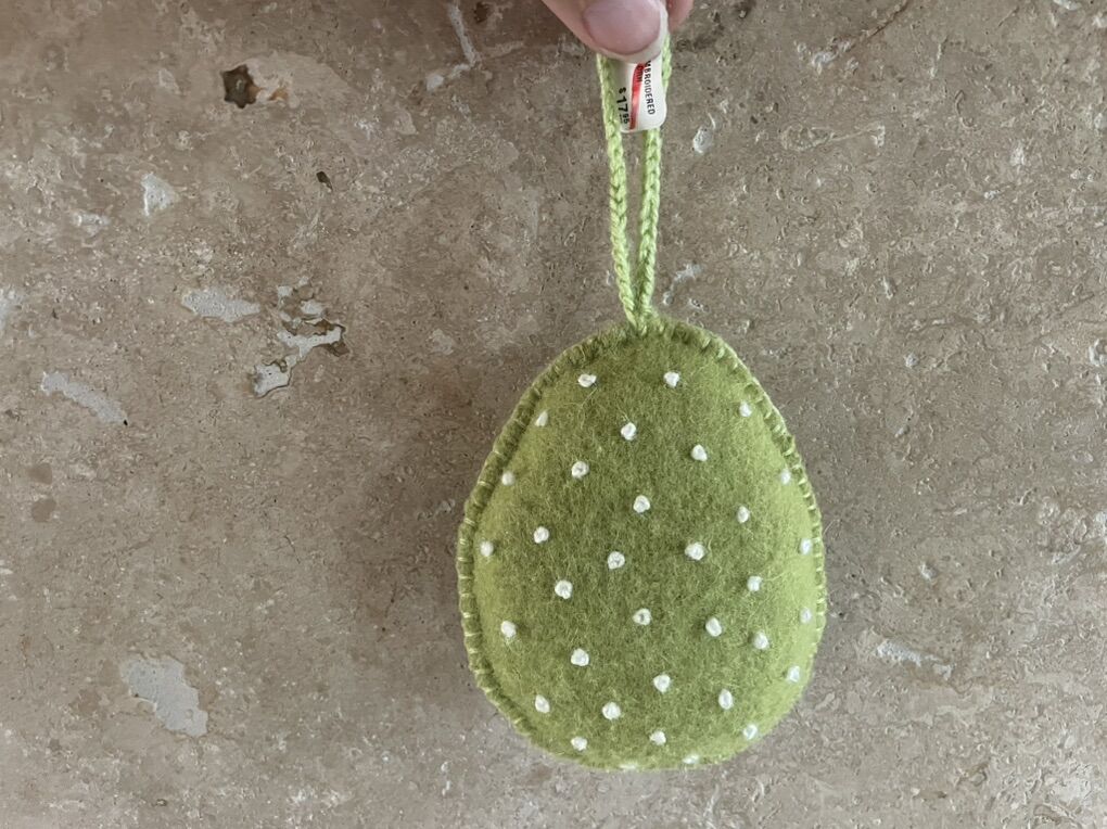 New Green Wool Egg Ornament W/ Dots