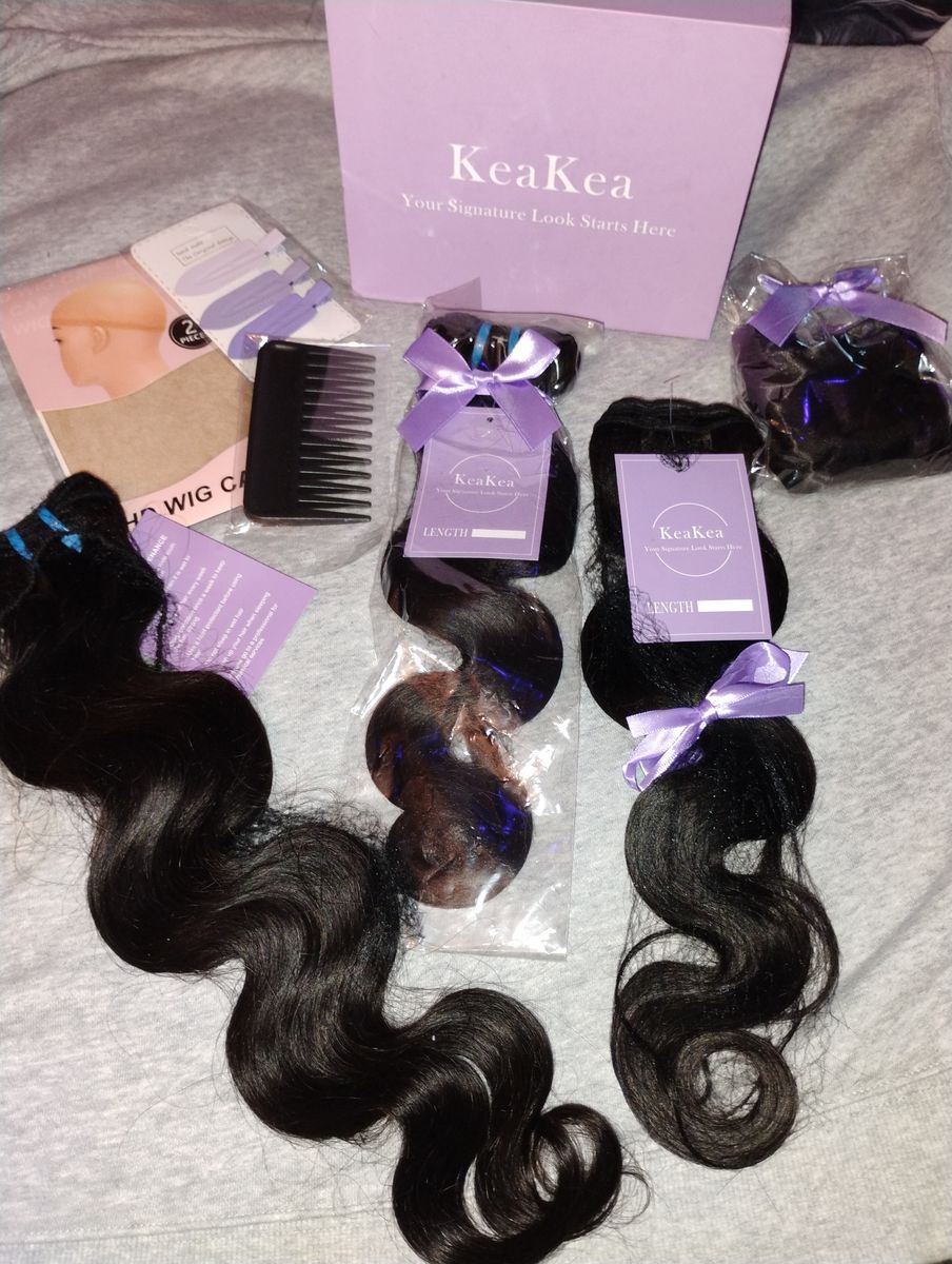 KeaKea Real Human Hair Body Wave Bundles, 16/18/20 Inch, Natural Black, Sew-In Double Weft Extensions