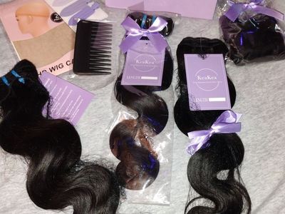 KeaKea Real Human Hair Body Wave Bundles, 16/18/20 Inch, Natural Black, Sew-In Double Weft Extensions