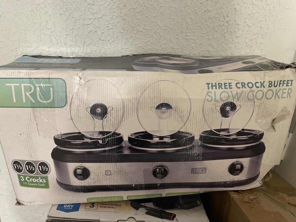 NEW TRU THREE CROCK BUFFET SLOW COOKER