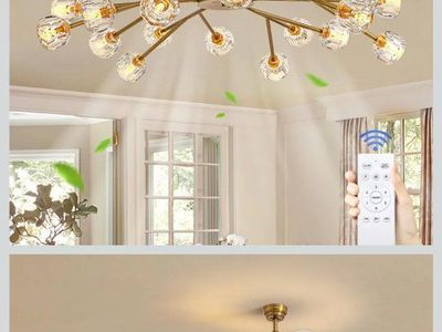 42" Brushed Brass Gold 18-Light Crystal Ceiling Fan Light with Remote