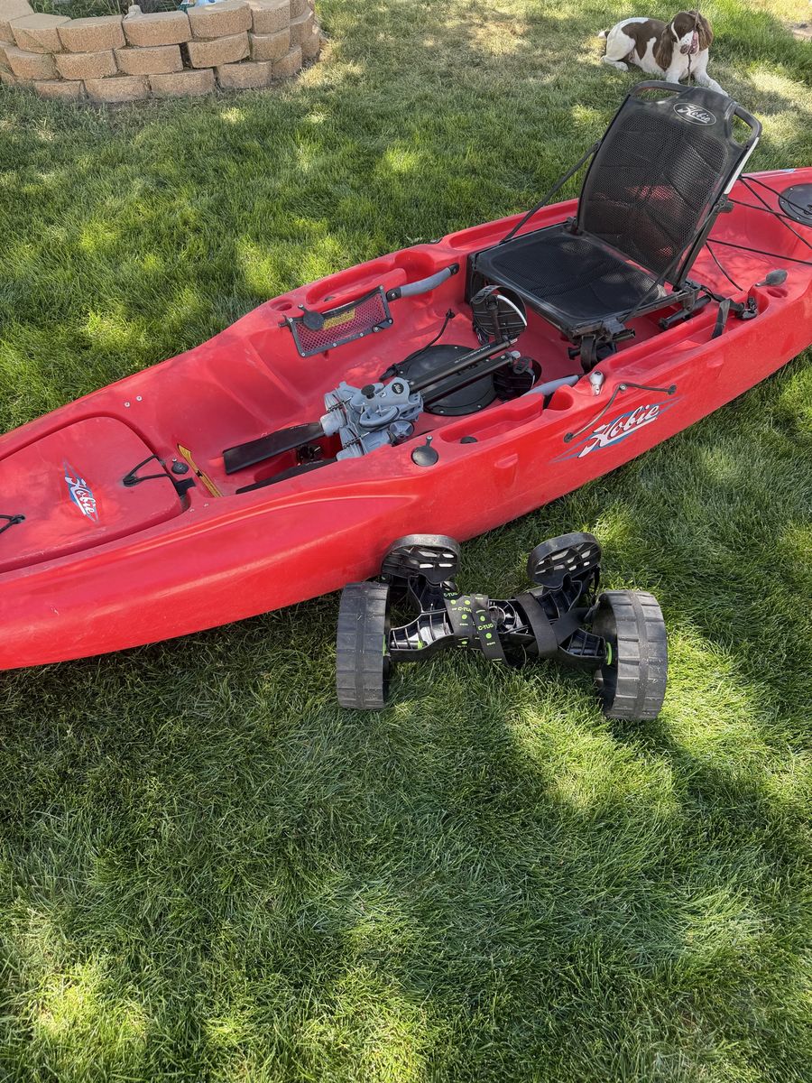 Hobie 2016 Outback with Mirage Drive Kick-up fins.