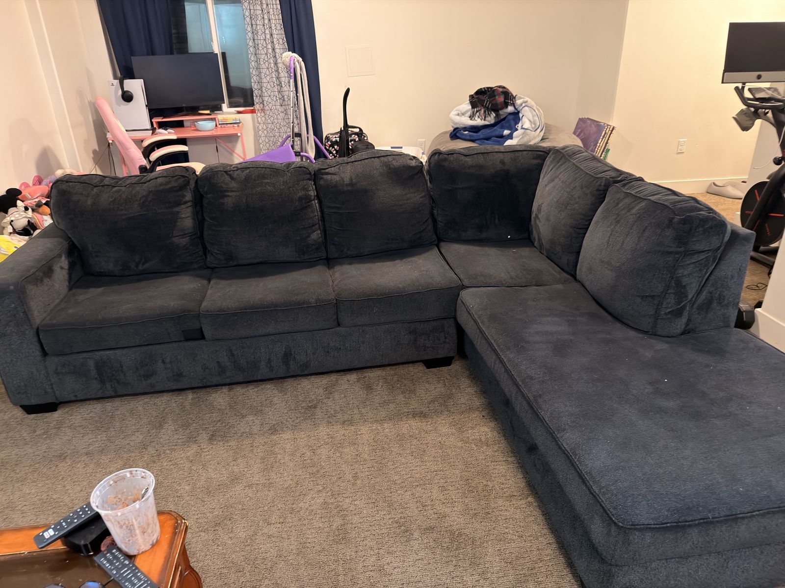 Large Dark Gray Sectional Sofa with Pull-Out Bed
