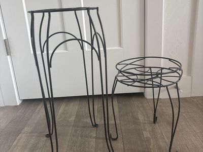 3 metal plant stands (2 small, 1 tall)