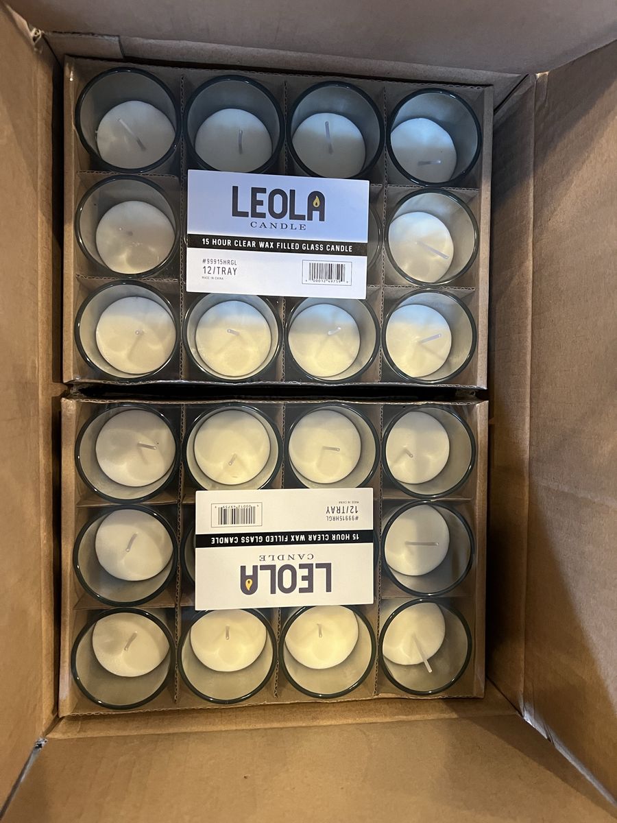 Leola Candles 15 Hour Clear Glass Wax Filled Case (48/Case) wedding, party, special event candle mood lighting