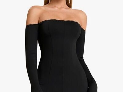 GLNEGE Women's Off Shoulder Long Sleeve Dress XS