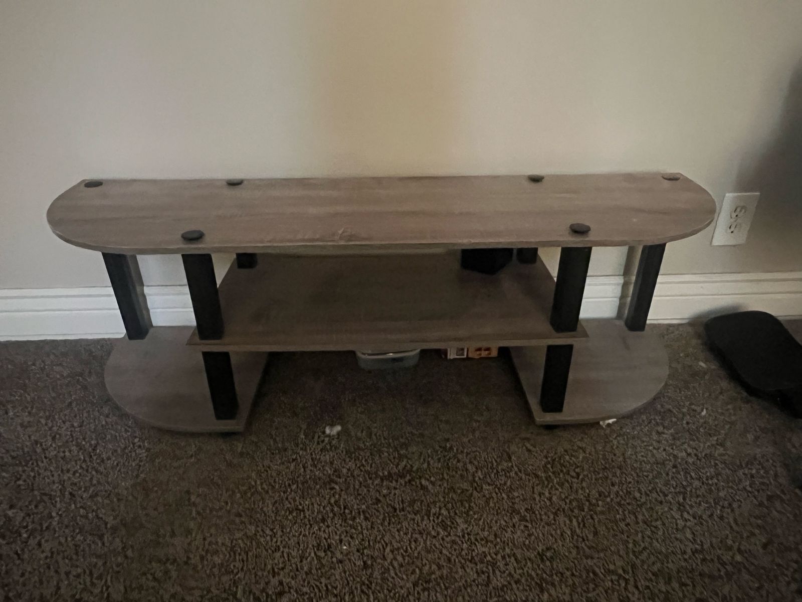 Modern Grey Wood Grain TV Stand Console with Open Shelving