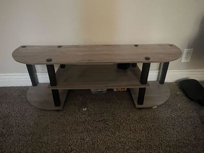 Modern Grey Wood Grain TV Stand Console with Open Shelving