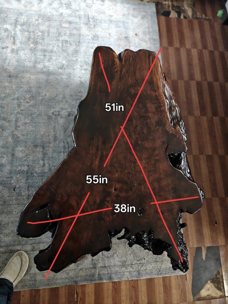Redwood Handmade Live Edge Wood Coffee Table, Rustic Organic Shape, 55" x 51" x 38"