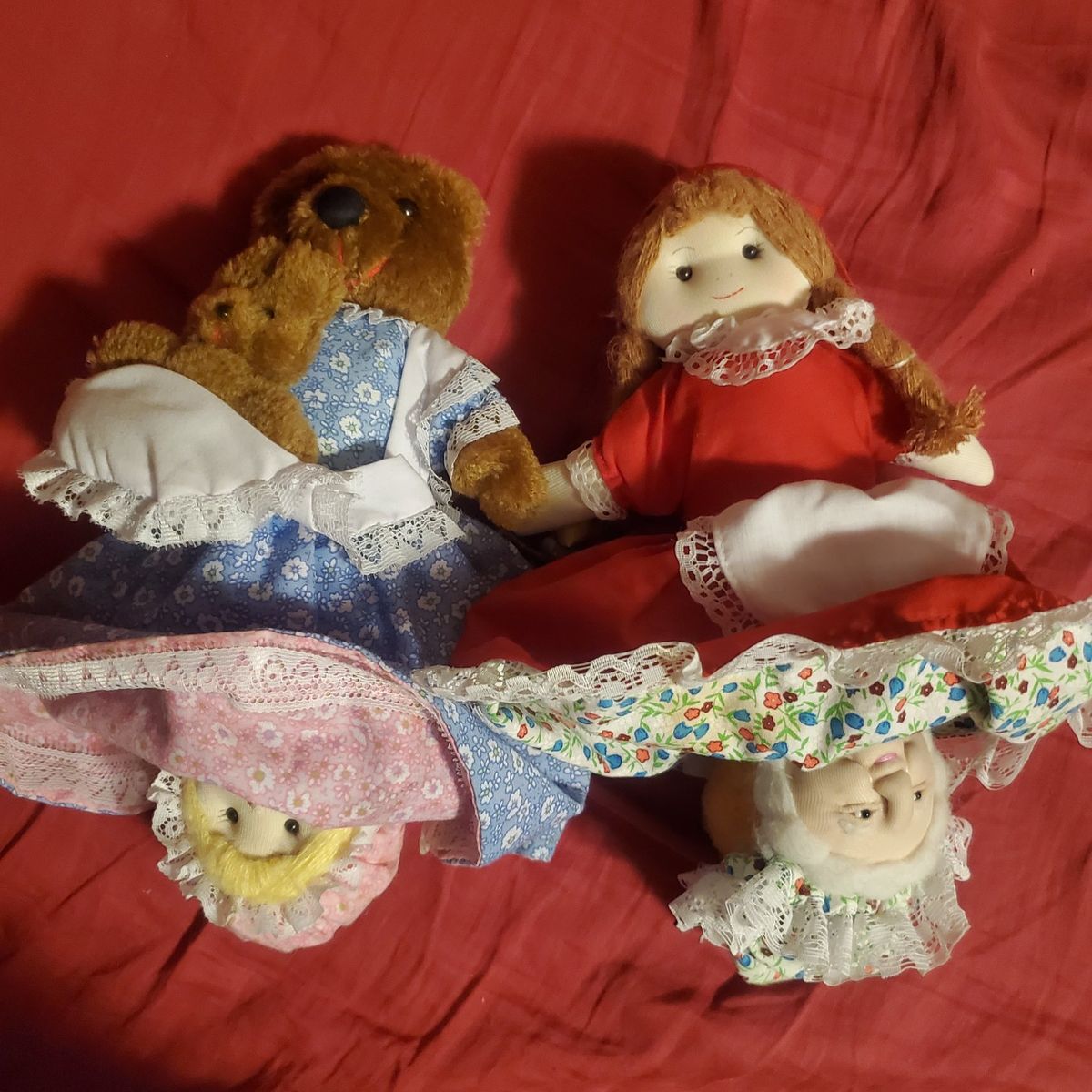 Vintage Reversible Turnabout Dolls Grandma/Wolf/Little Red Riding Hood & 3 Bears/Goldilocks 