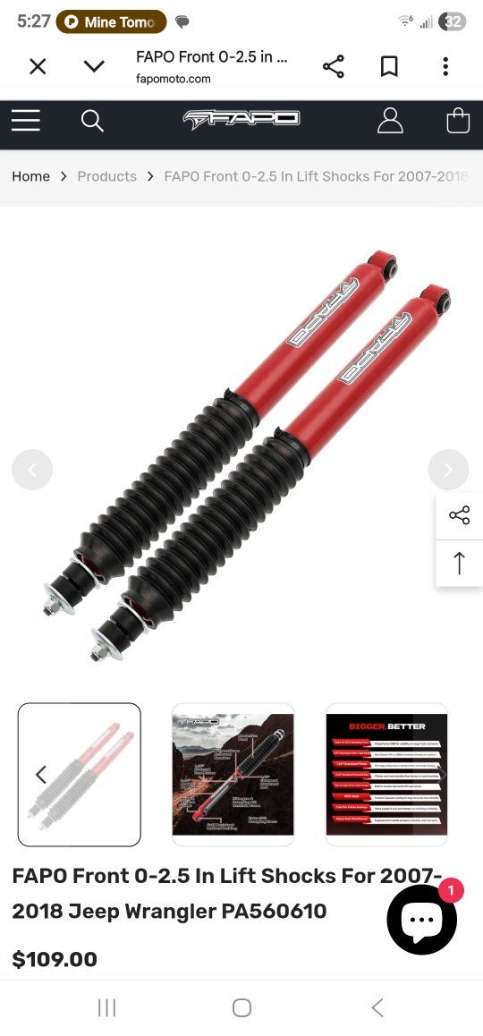 2007-2018 jeep wrangler JK front shocks