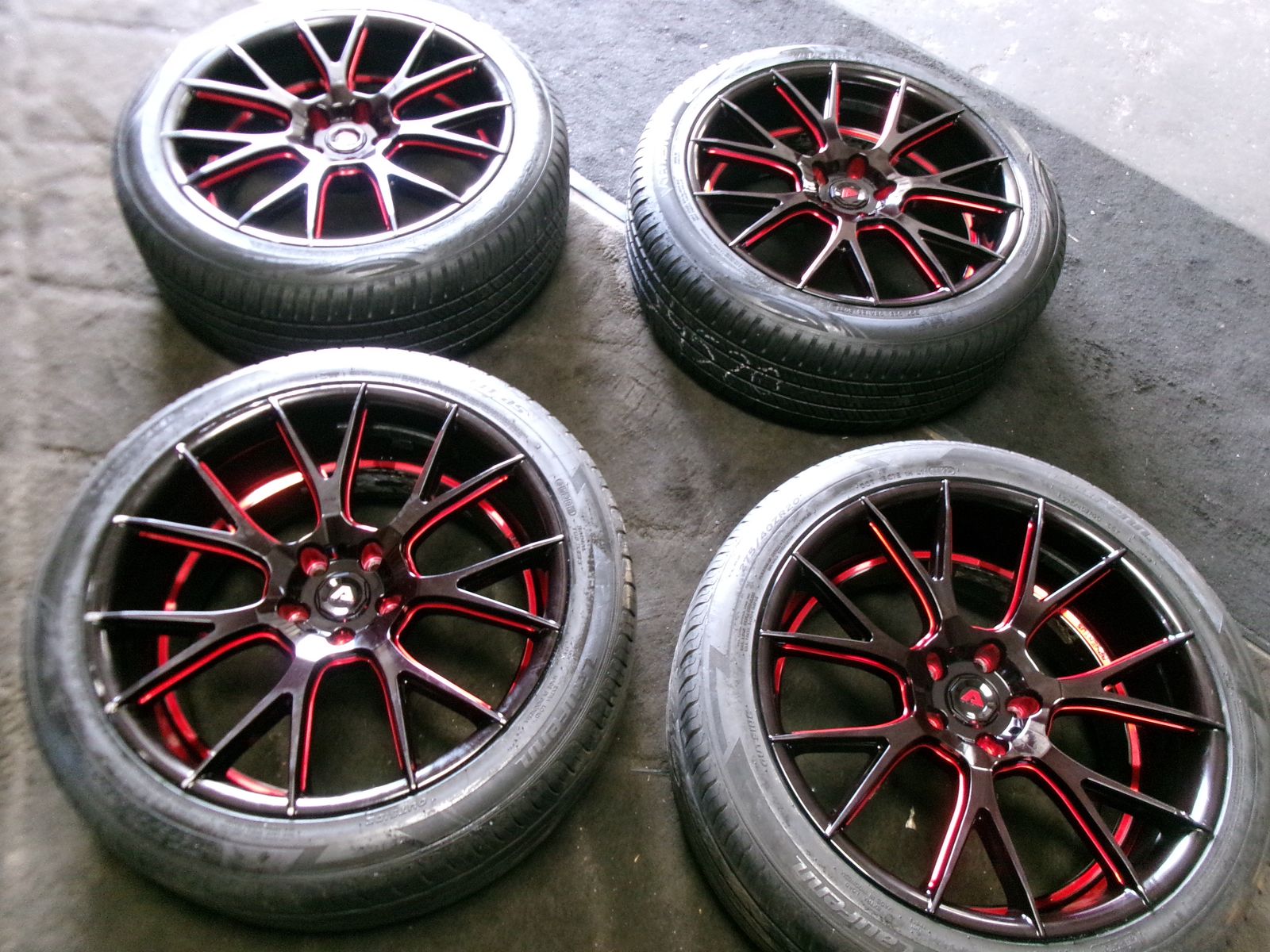 SET OF USED 20X10 J & 20X8.5" STAGGERED  WHEELS & TIRES, 275/40R20 & 245/45R20