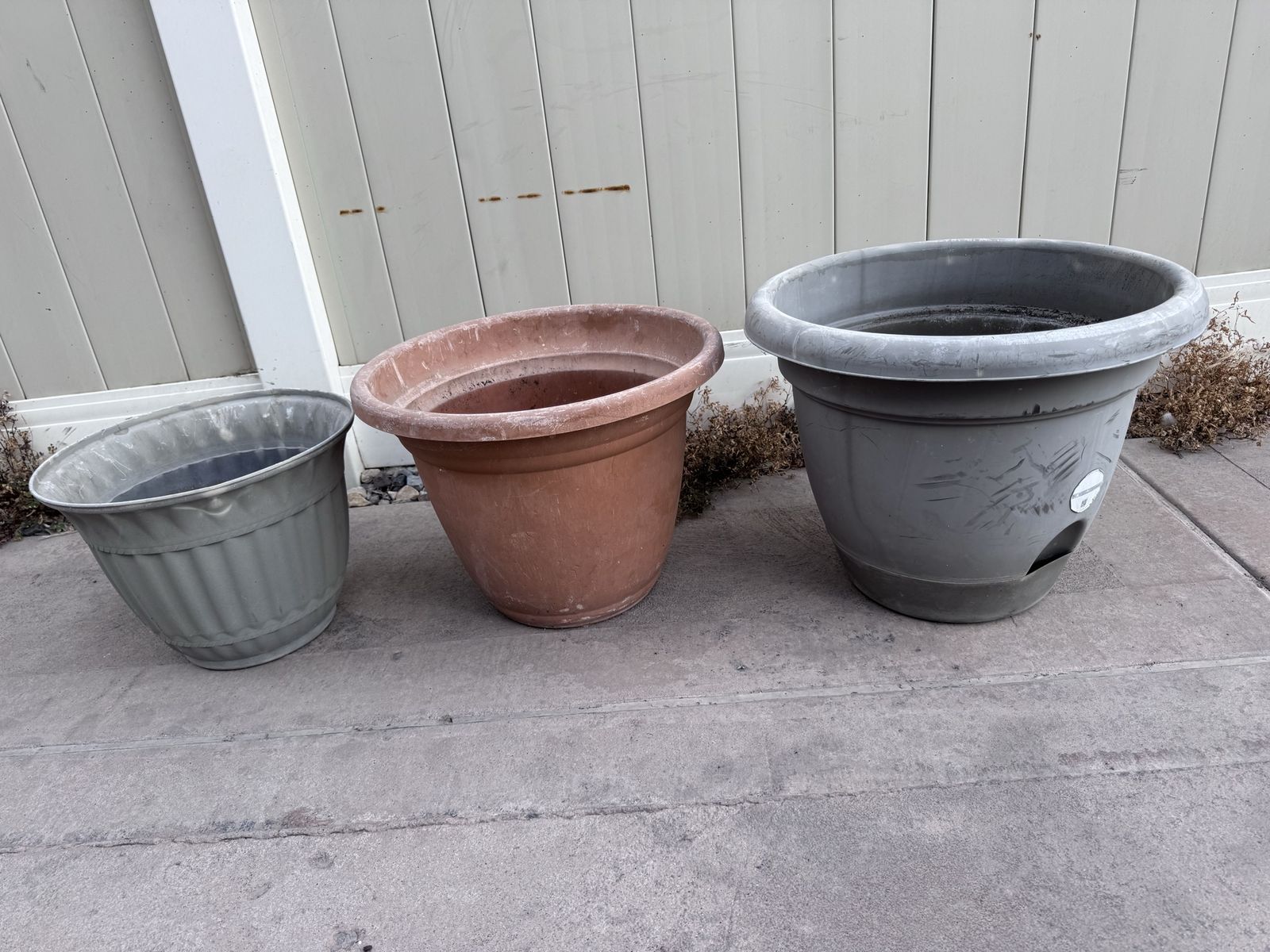 Assorted Used Plastic Plant Pots - Gray & Terracotta Colors, Various Sizes (3-Pack)