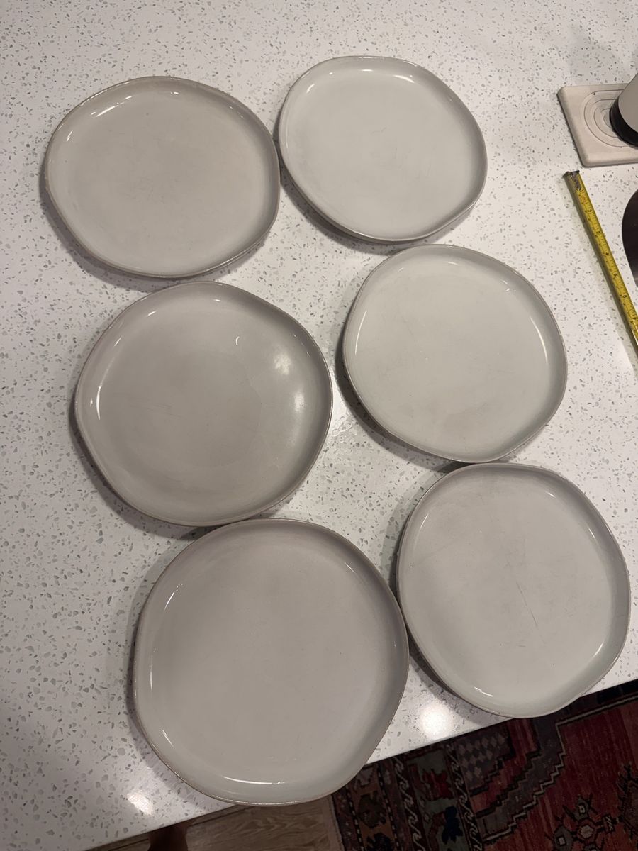 Hearth & Hand with Magnolia Stoneware Dinner Plates, Set of 6, Gray/Cream, Dishwasher/Microwave Safe