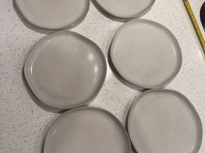 Hearth & Hand with Magnolia Stoneware Dinner Plates, Set of 6, Gray/Cream, Dishwasher/Microwave Safe