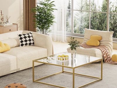 Glass Coffee Table – Small Square – Gold Frame (26” x 26”)