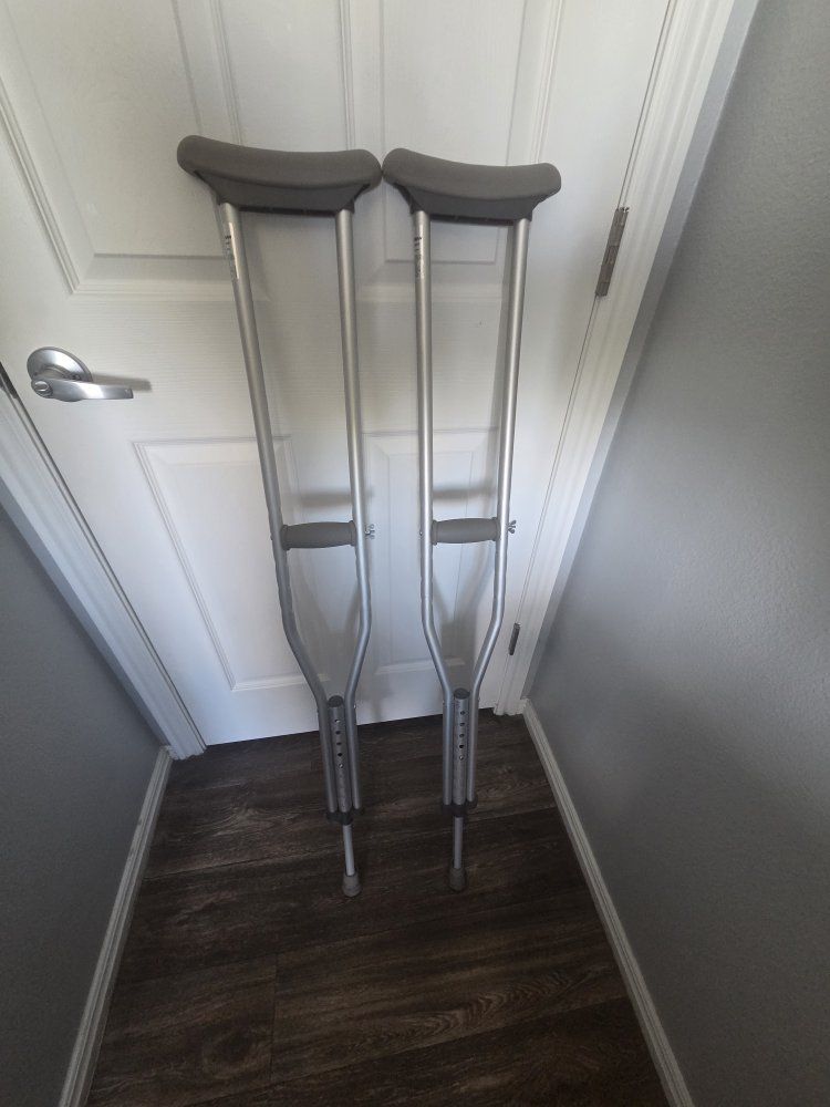 Adjustable Aluminum Crutches Pair - Adult Underarm Support Walking Aid
