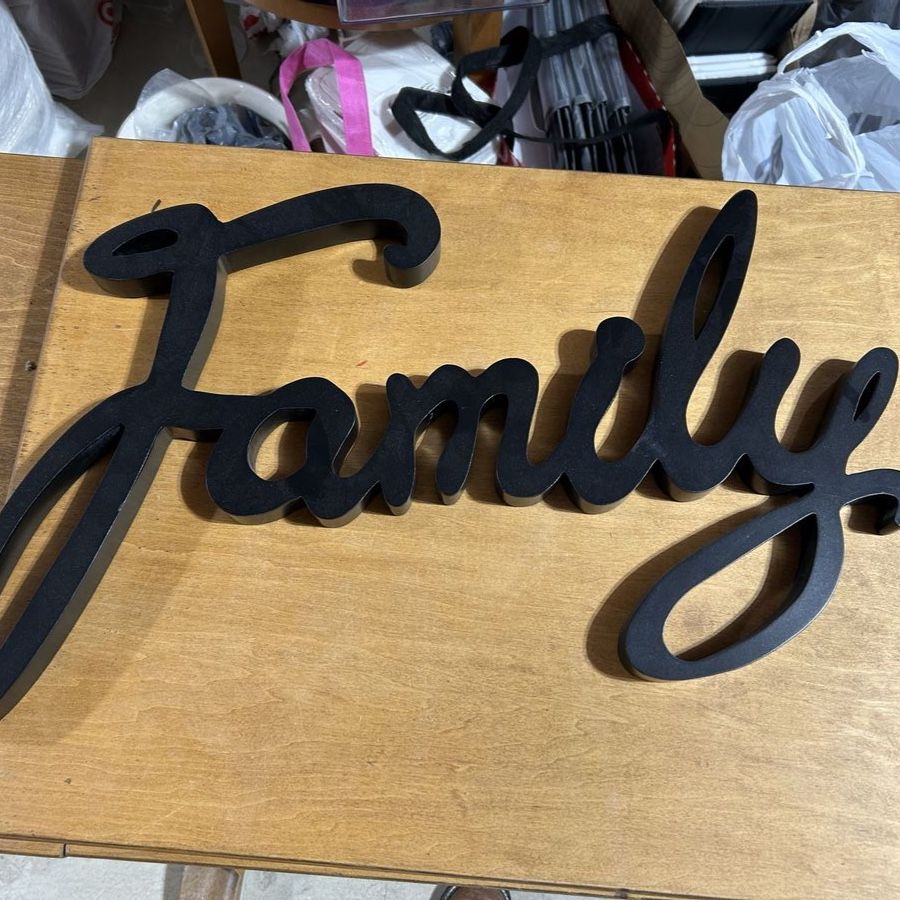 Family wood cursive black sign wall hanging