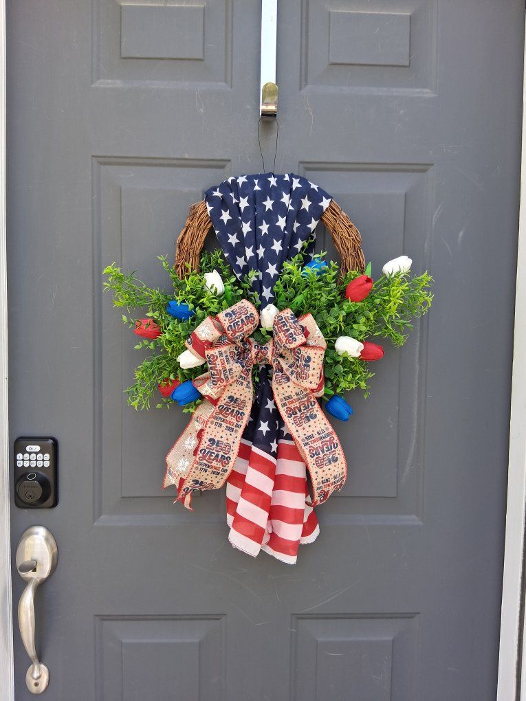 **NEW HANDMADE MEMORIAL DAY/ PATRIOTIC/ 250 ANNIVERSARY WREATH $60 DESIGN, DECOR, FLORALS