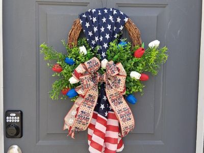 **NEW HANDMADE MEMORIAL DAY/ PATRIOTIC/ 250 ANNIVERSARY WREATH $60 DESIGN, DECOR, FLORALS