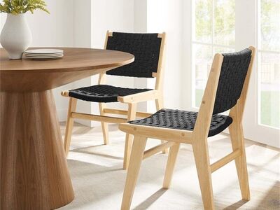 Set of 2 - Modway Saoirse Faux Leather Wood Accent Lounge Chair in Natural Black