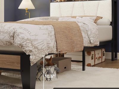 Twin Bed Frame + Mattress, Storage Headboard w/ Charging Station, 8” Gel Memory Foam Mattress