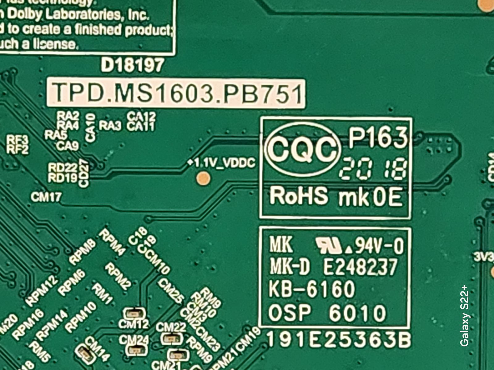 Main Board Power Supply TPD.MS1603.PB751 for Onn 100012589 Element RCA JVC TV