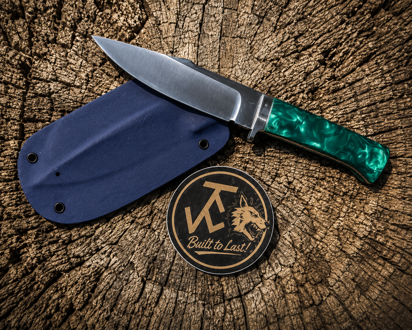 Handmade Hunting Knife - Green Copper Composite Western Hunter - Made in Utah