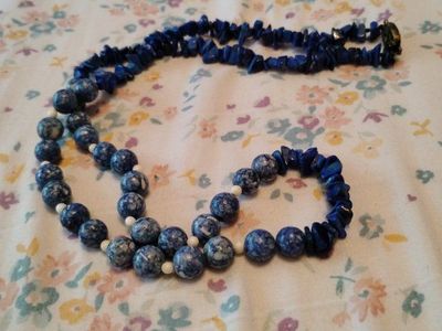 Vintage Blue Beaded & Chip Stone Necklace - Unique Two-Strand Design