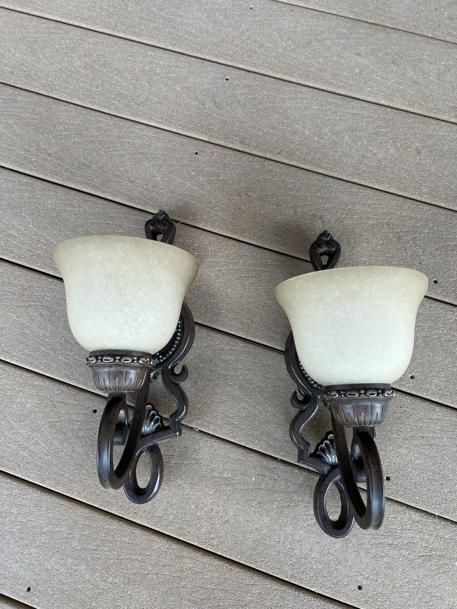 Decorative Sconce Light Fixtures with Frosted Glass Shades - Pair
