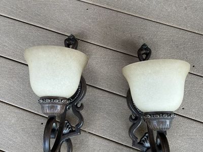 Decorative Sconce Light Fixtures with Frosted Glass Shades - Pair