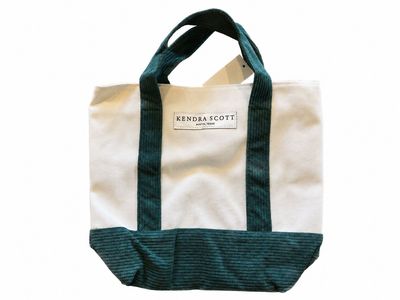 New Kendra Scott Mini Tote Bag Canvas Green Corduroy Beige 12x10