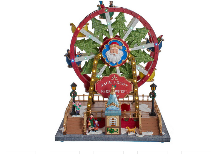 New in Box Kurt S Adler Jack Frost Lighted Musical Christmas Ferris Wheel 13"