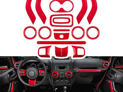 2011-2018 Jeep Wrangler JK JKU -18 PCS Full Set Interior Decoration Trim Kit, Red