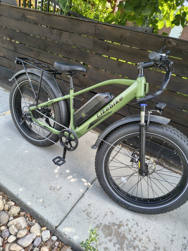 LikeBike Lauder Electric Fat Bike - Green, All-Terrain, with Rear Rack