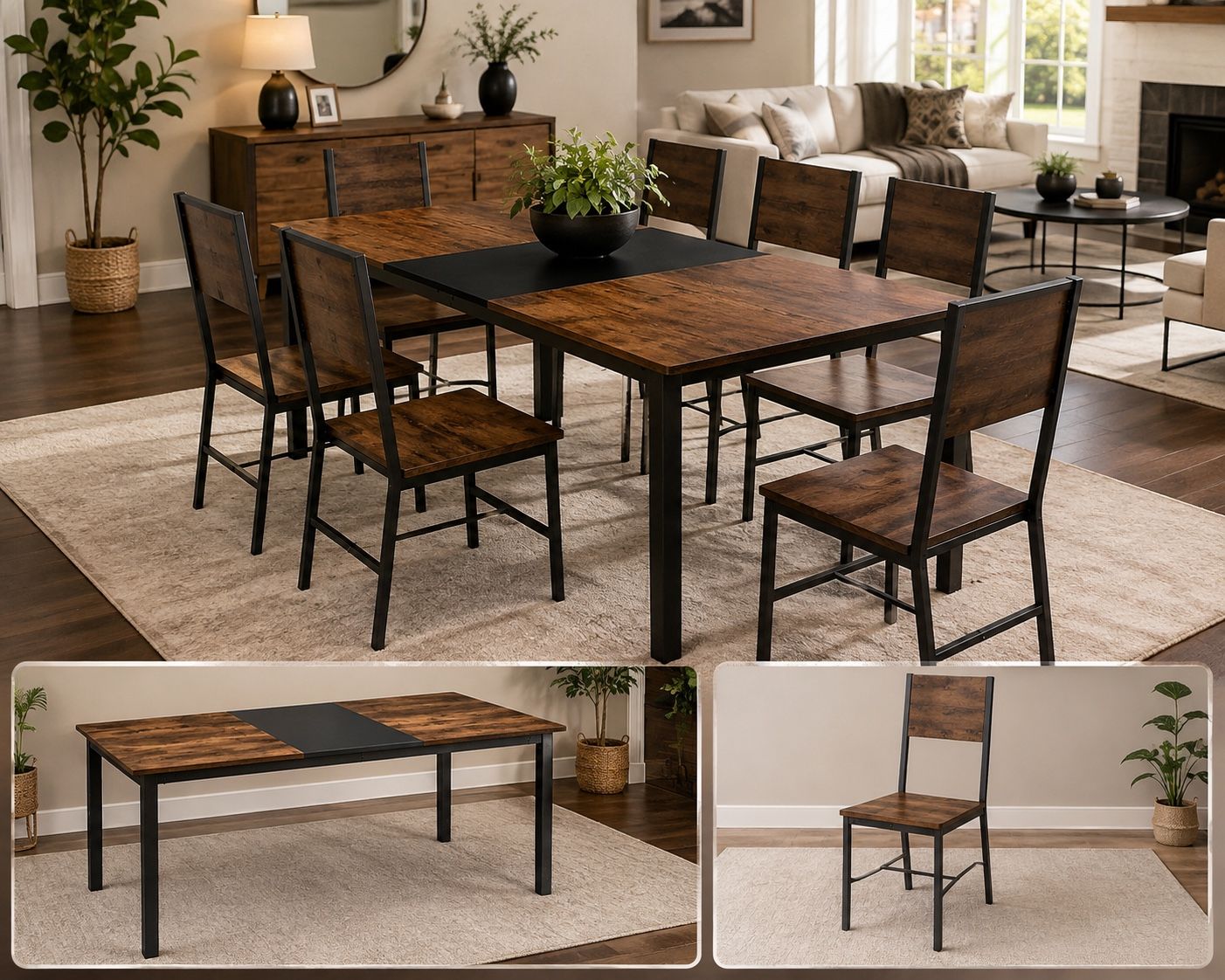 New 7-Piece Dining Table Set – Table + 6 Chairs