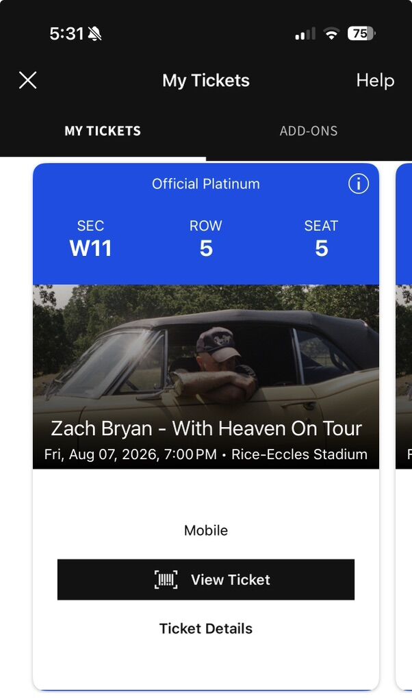 Zach Bryan ,Aug 7th, Rice Eccles, 5th Row