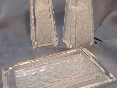 Vintage Frosted Crystal Vanity Set with Tray and Candlesticks